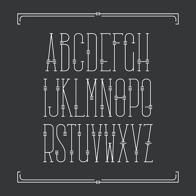 Vector decorative line font. monoline serif latin alphabet.