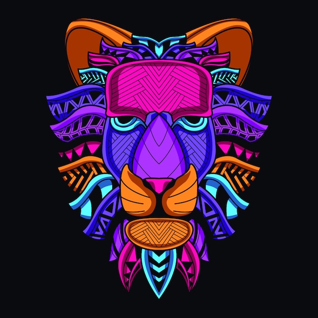 decorative lion head from neon color