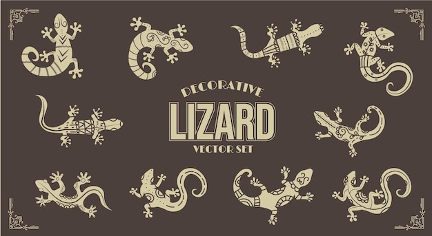 Vector decorative lizard vector set