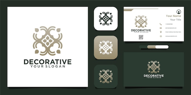 декоративный дизайн логотипа с цветами и визитной карточкой