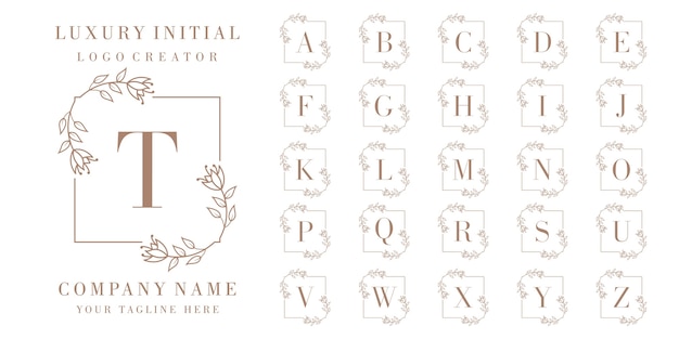 Vector decorative luxury alphabet monogram set with floral frames
