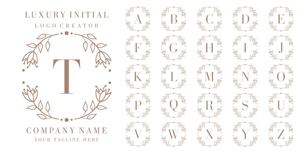Декоративная роскошная монограмма алфавита с цветочными рамками