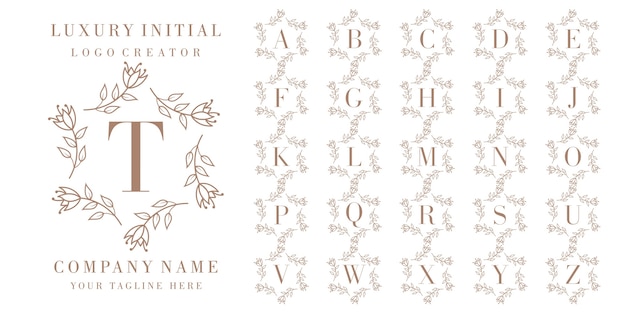 Vector decorative luxury alphabet monogram set with floral frames