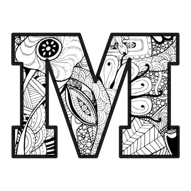 Decorative m letter coloring page & kid