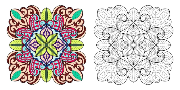 Decorative mandala coloring book page illustration