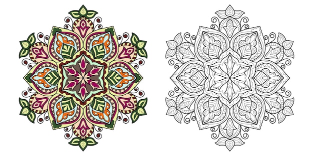 Decorative mandala coloring book page illustration