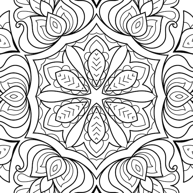 Decorative mandala coloring book page illustration