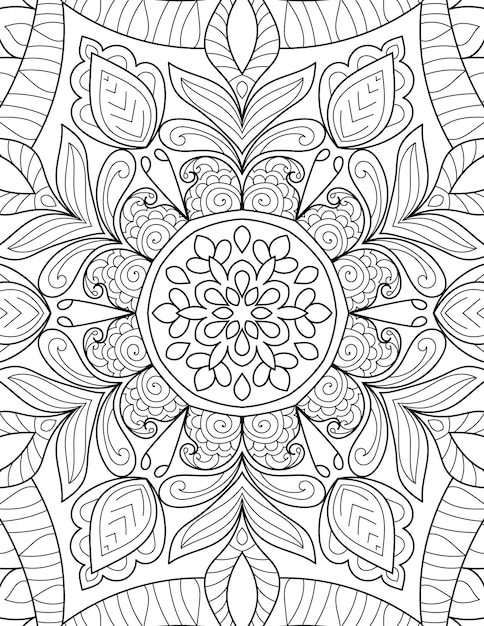 Decorative mandala design coloring page illustration