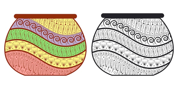 Декоративный дизайн мандалы и художественный дизайн в стиле zentangle с нарисованным вручную цветочным горшком