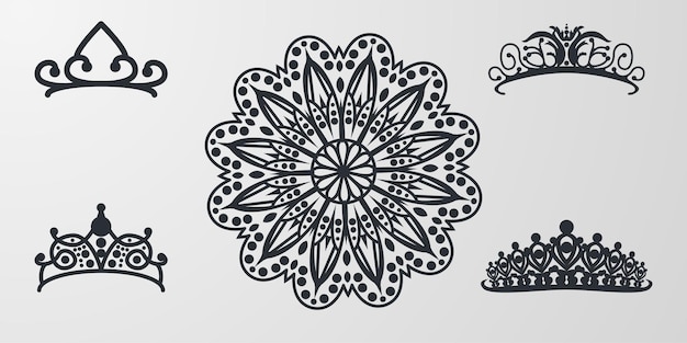 Decorative mandala ornament with crown tiara logo