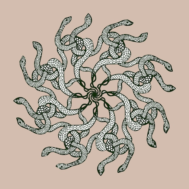 Decorative mandala with entangled snakes