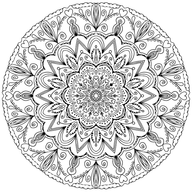 Decorative mandala with floral elements on white background Seamless abstract pattern for coloring book