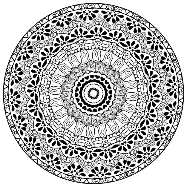 Decorative mandala with marine elements and waves on white background.