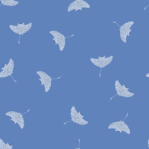 Decorative marine seamless pattern with random little stingray shapes