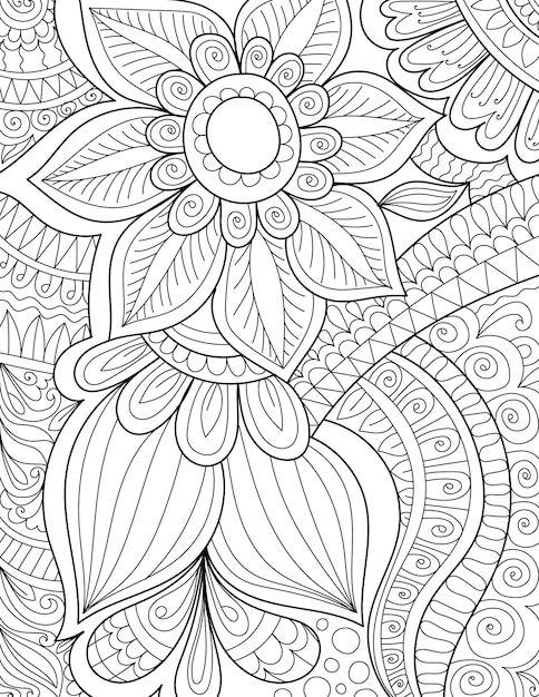 Decorative mehndi design style coloring page illustration