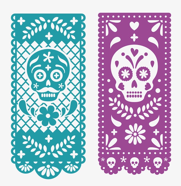 Декоративная мексиканская бумага с черепами и цветами