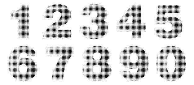 Decorative monochrome gradient halftone numbers from one to nine