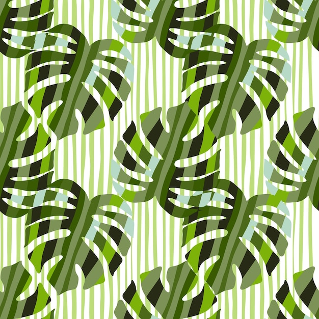 装飾的なモンステラ シルエットのシームレスなパターン エキゾチックなヤシの葉の壁紙
