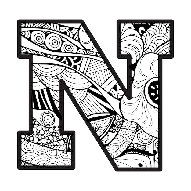 Decorative N Letter Coloring Page &amp; KID