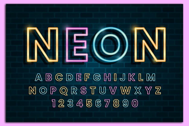 Vector decorative neon font and alphabet