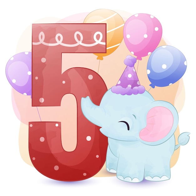 Vector decorative number with cute wild animal for birthday decoration