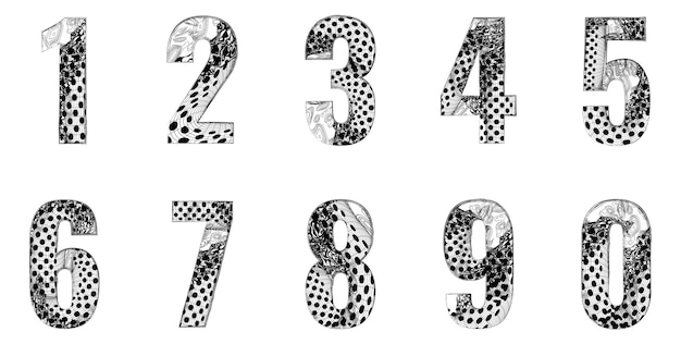 抽象的なテクスチャで設定された 1 から 9 の数字までの装飾的な数字