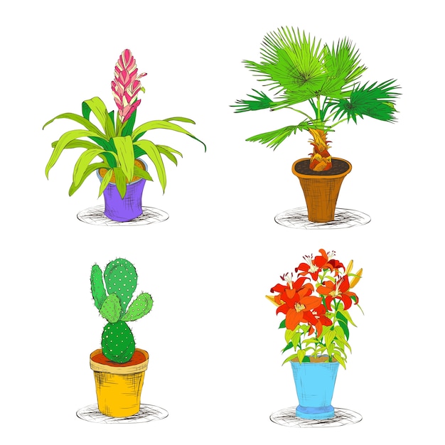 Vector decorative office flower icons set