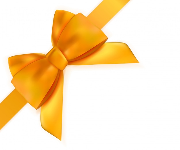 Decorative orange bow with ribbon isolated on white 3d realistic