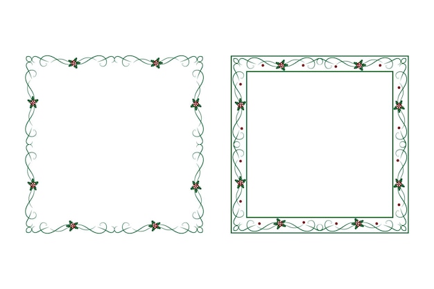 Vector decorative ornamental christmas border square frame holly leave invitation card page borders