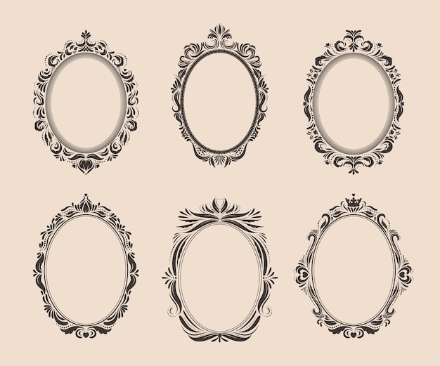 Decorative oval vintage frames and borders set. victorian and baroque  .