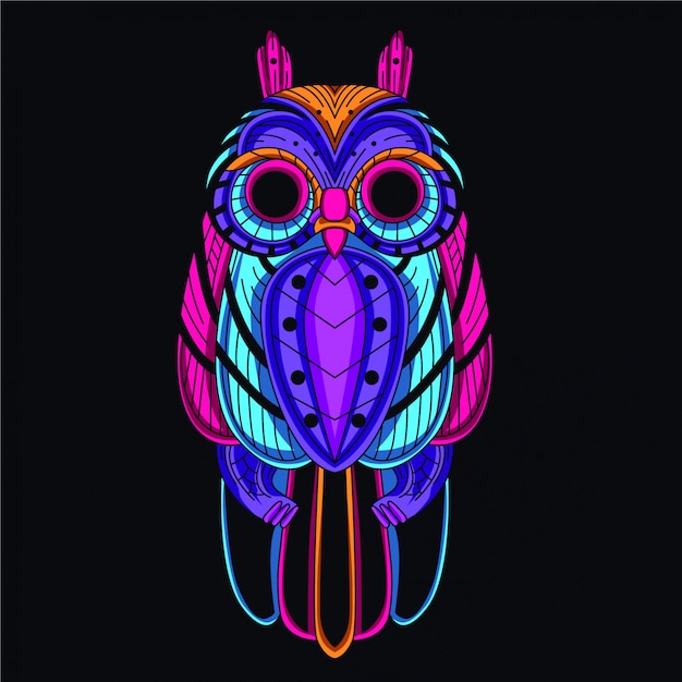 Vector decorative owl from glow neon color