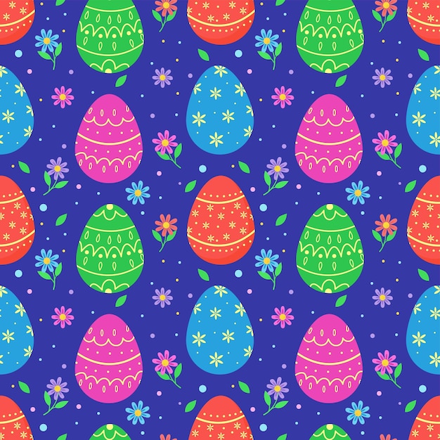 Decorative pattern of Easter eggsHappy Easter template with eggs and flowers Vector illustration