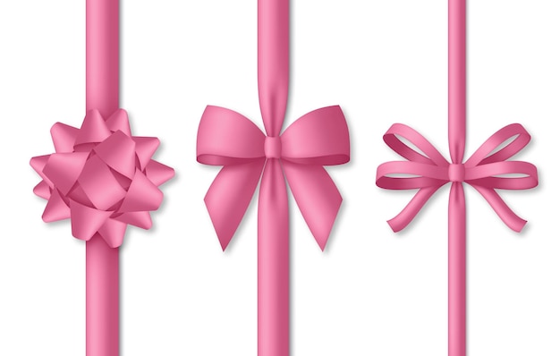 Vector decorative pink bow with ribbons.