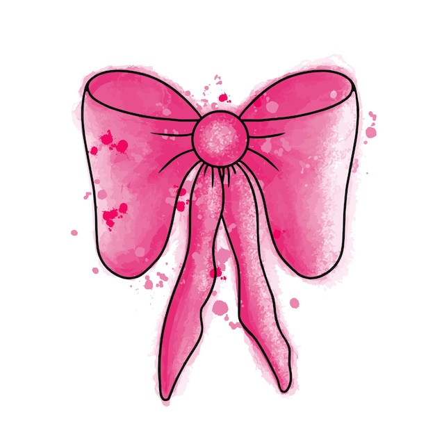 Decorative pink ribbon bow Digital tracing illustration