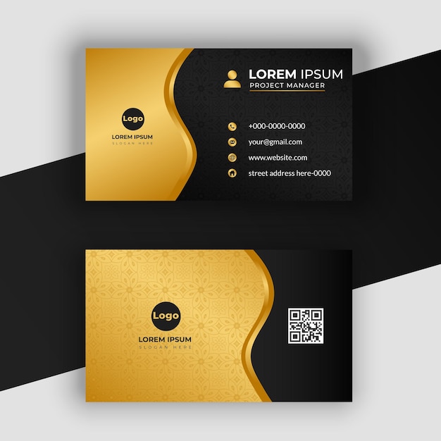 Vector decorative premium gold foil business card template gradient golden and black business card