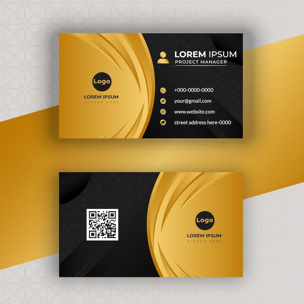 Vector decorative premium gold foil business card template gradient golden and black business card