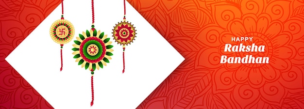 Decorative rakhi for happy raksha bandhan celebration card banner design Free Vector