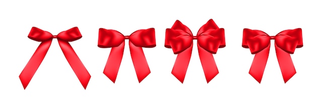 Decorative red bow collection set. 3D Realistic .  