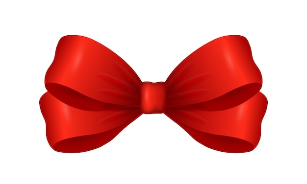 Decorative red bow isolated on white background. Red silk ribbon tied into a beautiful bow. Vector