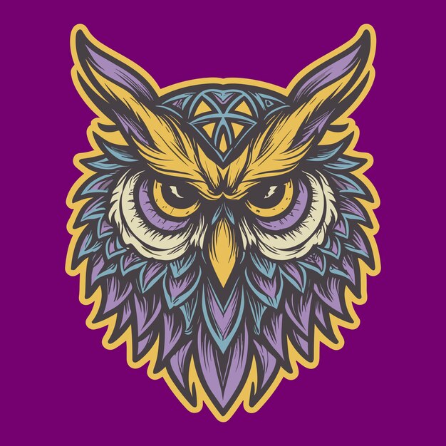 Vector decorative retro owl head vector illustration