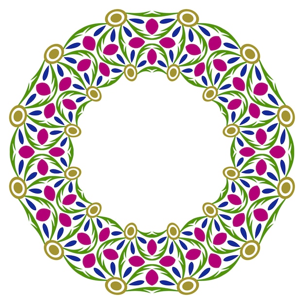 Decorative round ornament Ceramic tile border Pattern for plates or dishes Islamic indian arabic motifs Porcelain pattern design Abstract floral ornament border