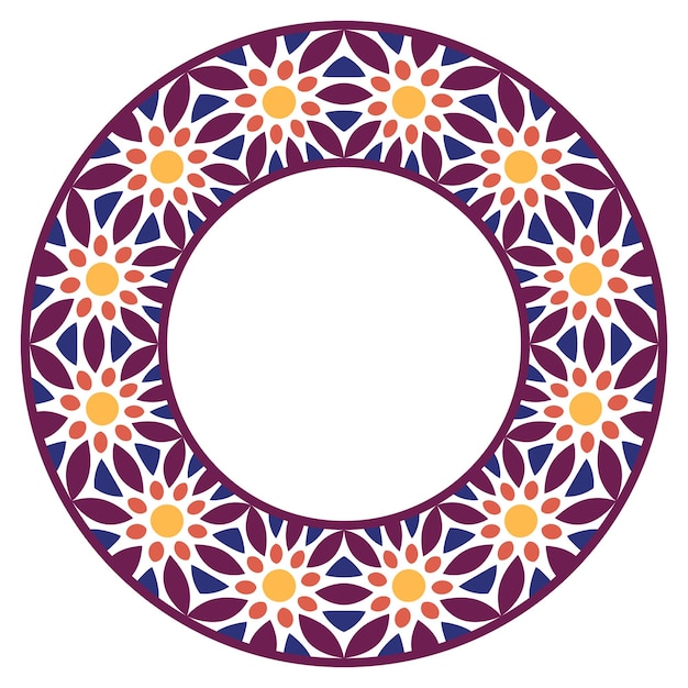 Decorative round ornament Ceramic tile border Pattern for plates or dishes Islamic indian arabic motifs Porcelain pattern design Abstract floral ornament border