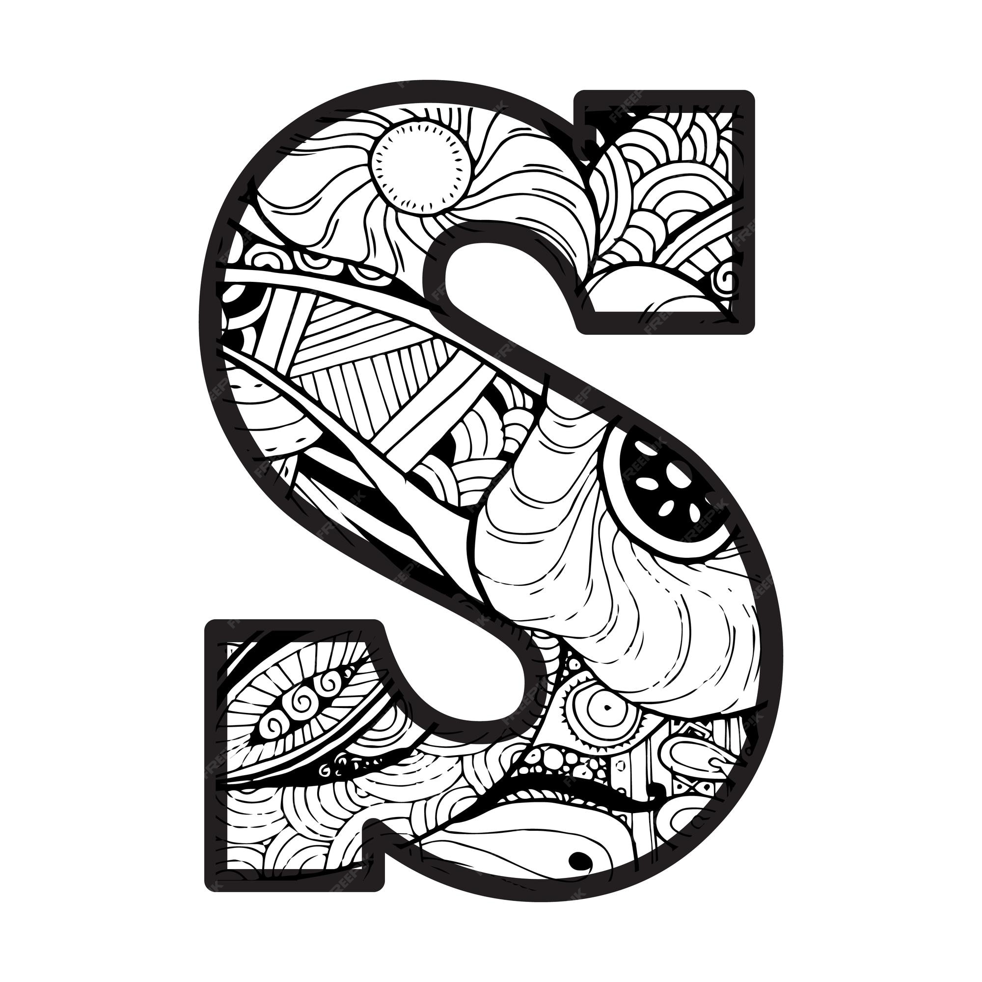 Premium Vector | Decorative s letter coloring page & kid