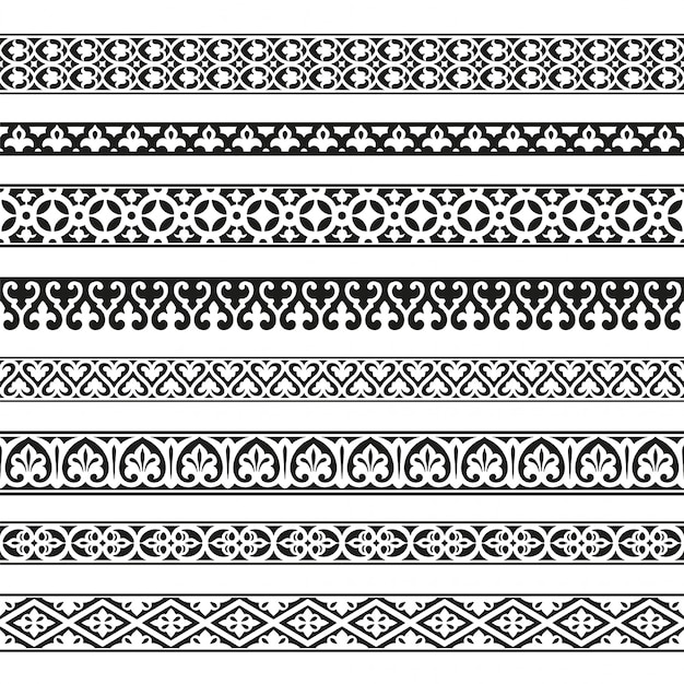 Decorative seamless borders vintage design elements set