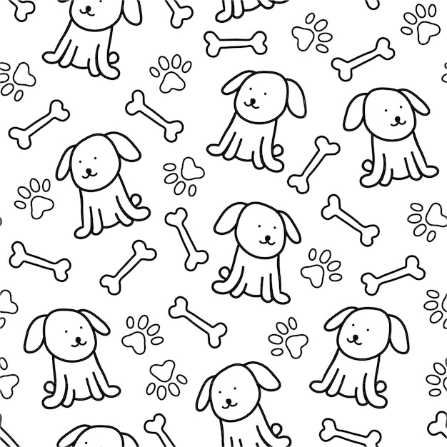 Decorative seamless graphic pattern with doodle cute puppy