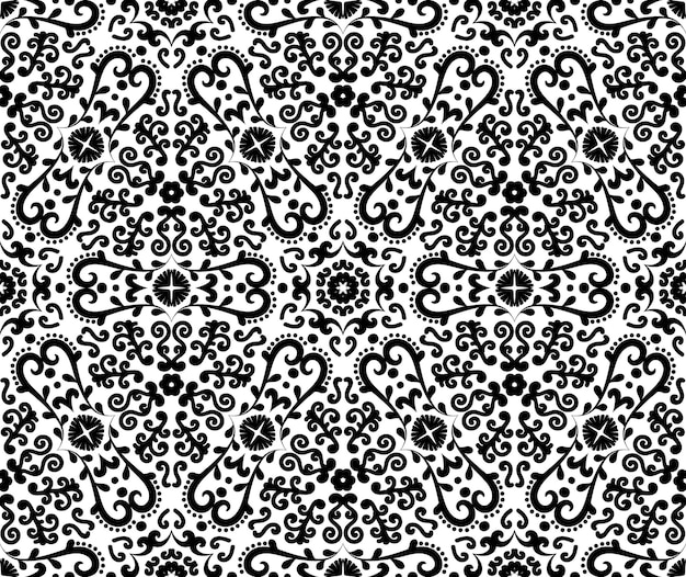 Decorative seamless ornament. Vintage wallpaper, lace vector pattern. Black and white. Vector.