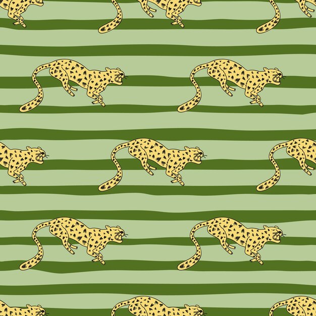 Decorative seamless pattern with doodle cute leopard hand drawn cheetah endless wallpaper