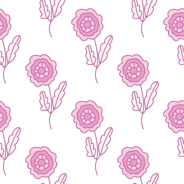 Decorative seamless pattern with doodle folk flowers ornament