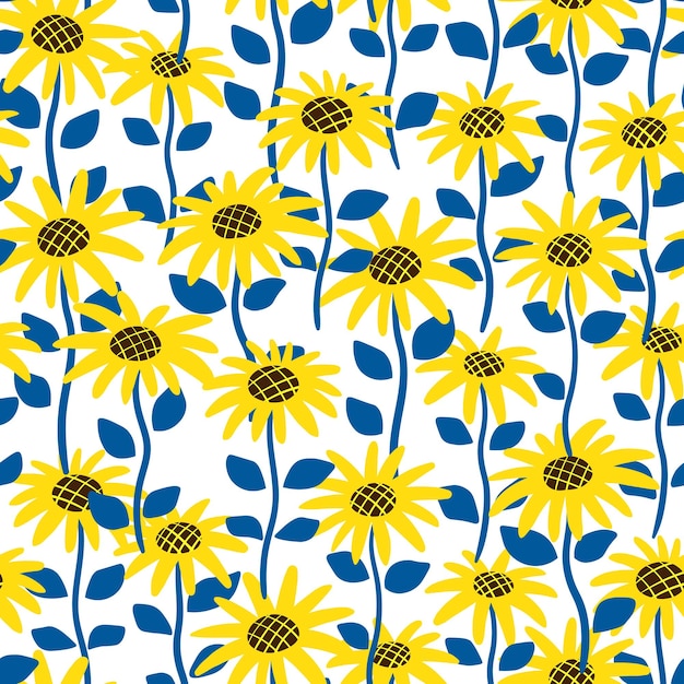 Decorative seamless pattern with sunflowers