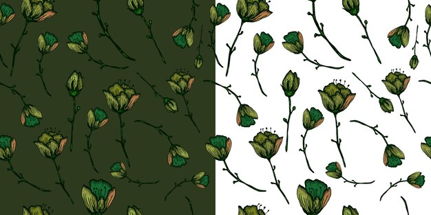 Decorative seamless patterns with tulips